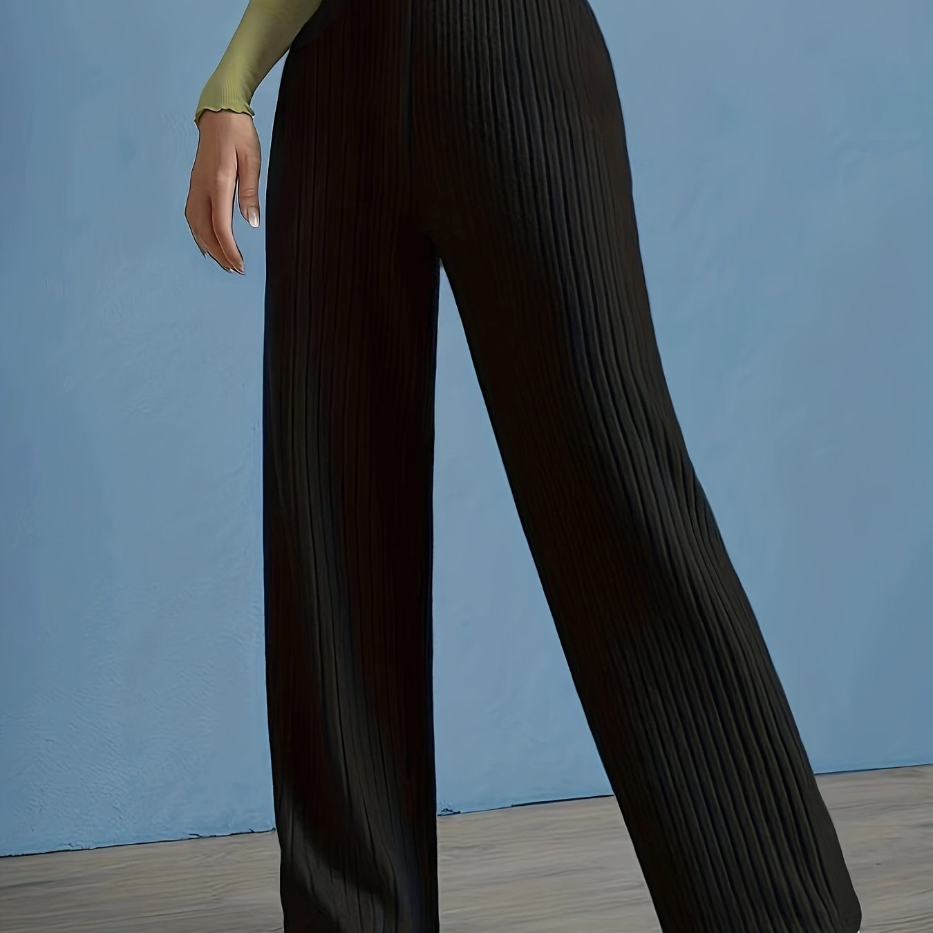 Ribbed Straight Leg Pants Casual Elastic Waist Pants