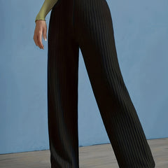 Ribbed Straight Leg Pants Casual Elastic Waist Pants