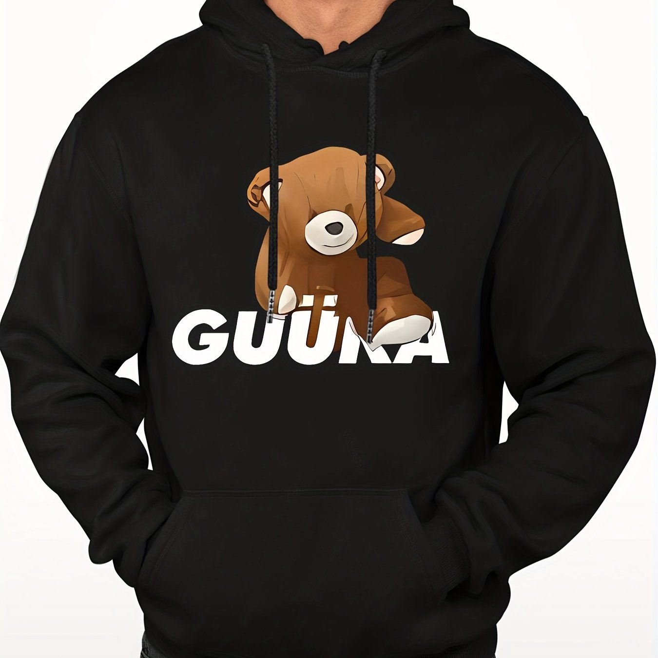 Teddy Bear Print Hoodie Men's Casual Graphic Pullover Hoodie