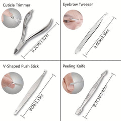12pcs Nail Clippers Pedicure Kit Stainless Steel Professional Groom