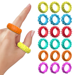 Colorful Spiky Sensory Finger Fidget Rings for Restless Hands - Set of 24