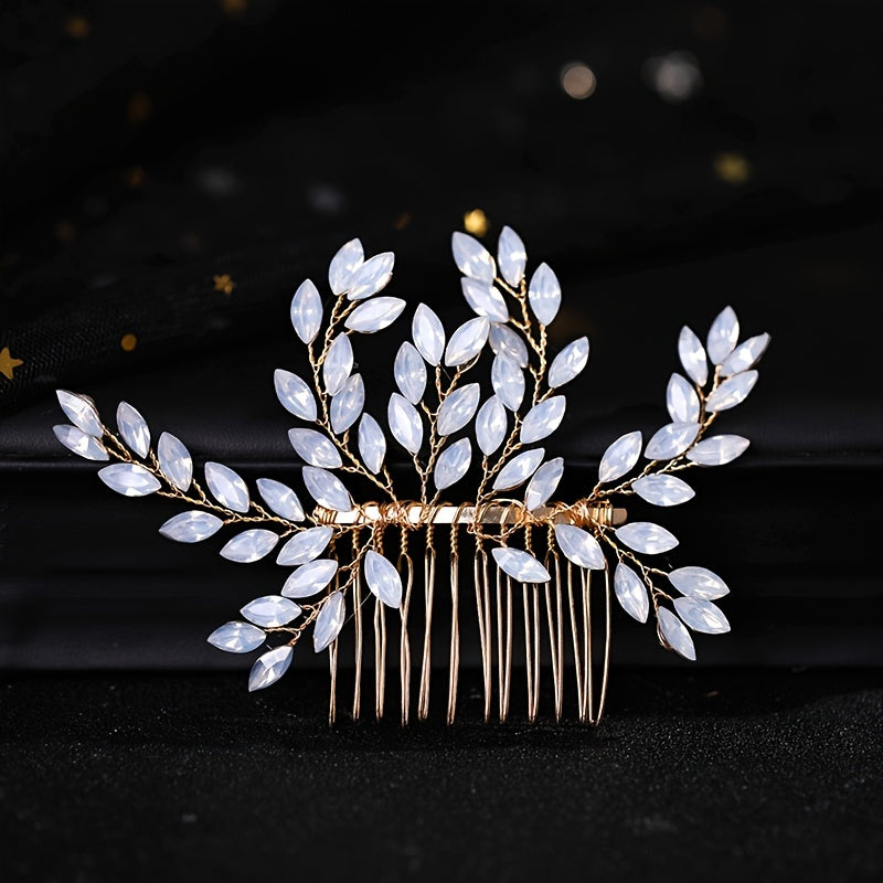 Boho Bridal Hair Comb Faux Pearl Rhinestone Hair Piece