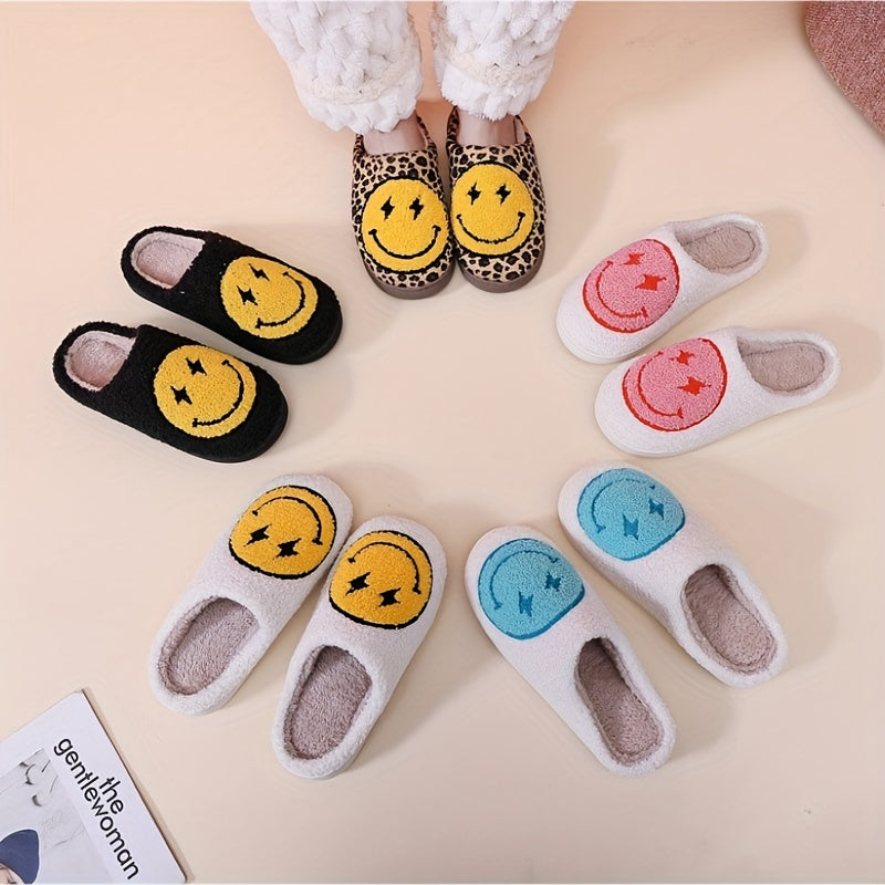 Women's Smile Face Pattern Slippers Plush Lined Shoes