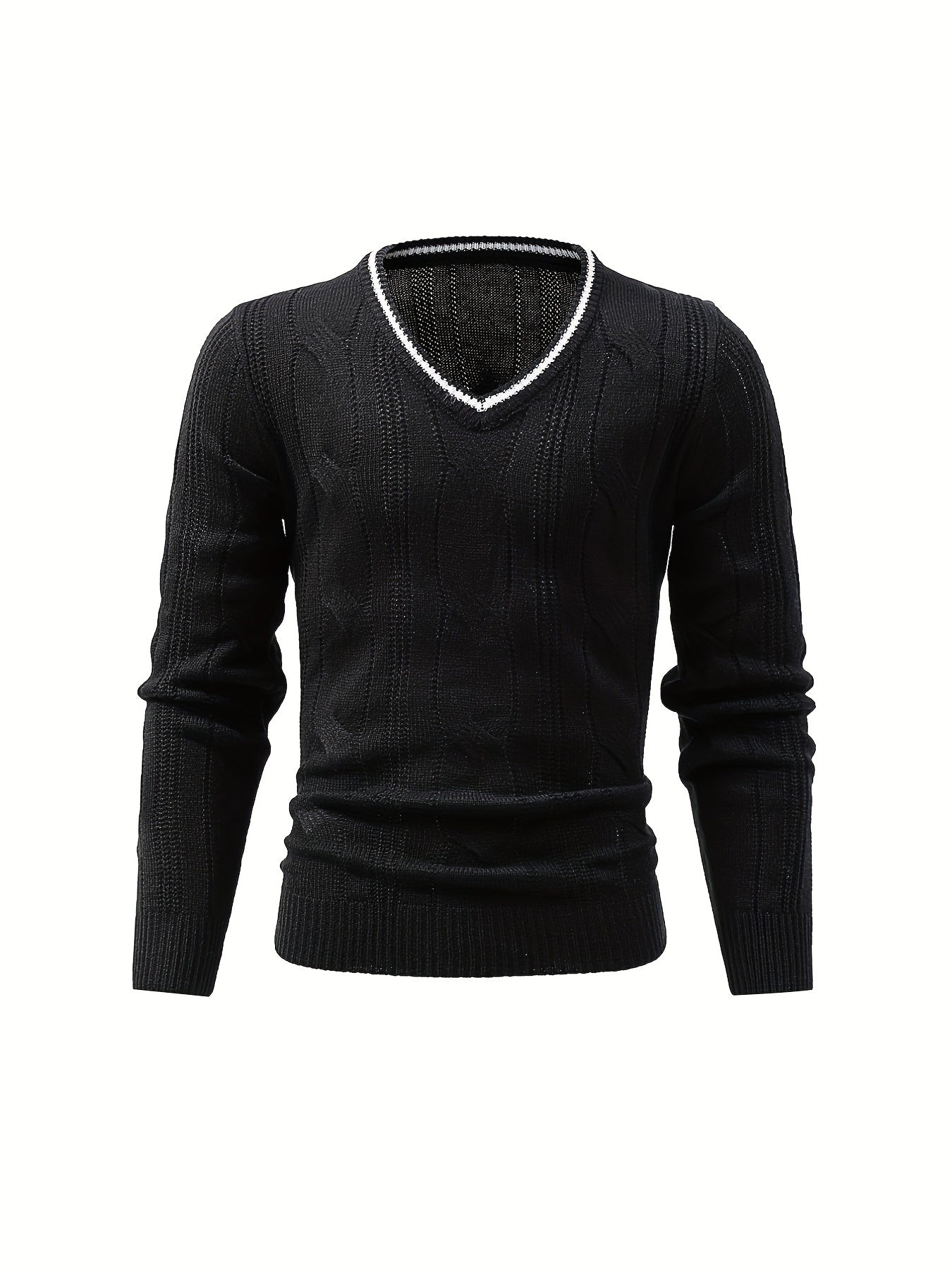 Stretch Knit V Neck Pullover Sweater for Men
