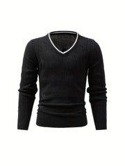 Stretch Knit V Neck Pullover Sweater for Men