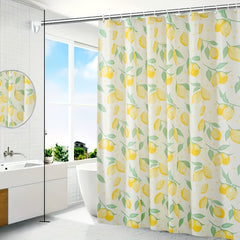 Yellow Lemon Pattern Shower Curtain With 12 Hooks