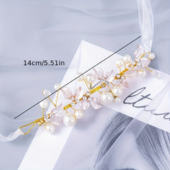 Adjustable Faux Pearl & Leaf Decor Bracelet for Bridal Wedding Parties
