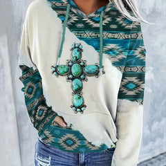 Cross Graphic Print Kangaroo Pocket Hoodie Sweatshirt Women's Clothing