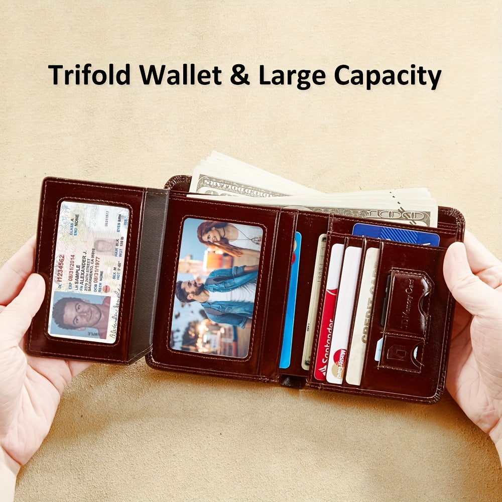 RFID Anti-theft Leather Wallet Trifold Slim Short Wallet