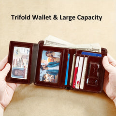 RFID Anti-theft Leather Wallet Trifold Slim Short Wallet