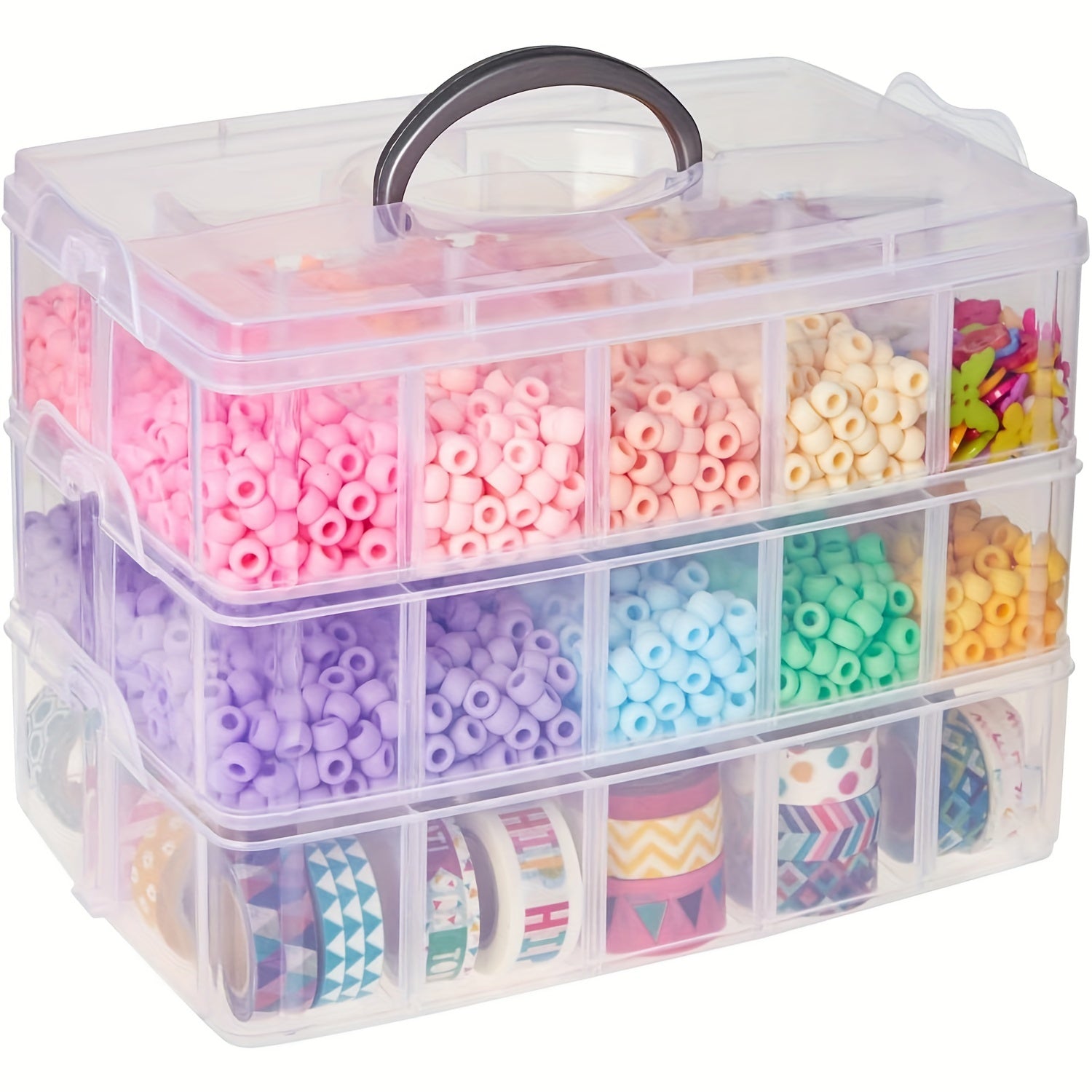 Translucent 3 Layer Stackable Storage Box 30 Compartments Dust Proof
