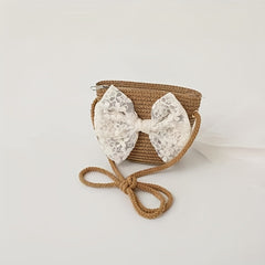 Children's Bow Decor Straw Woven Crossbody Bag for Girls