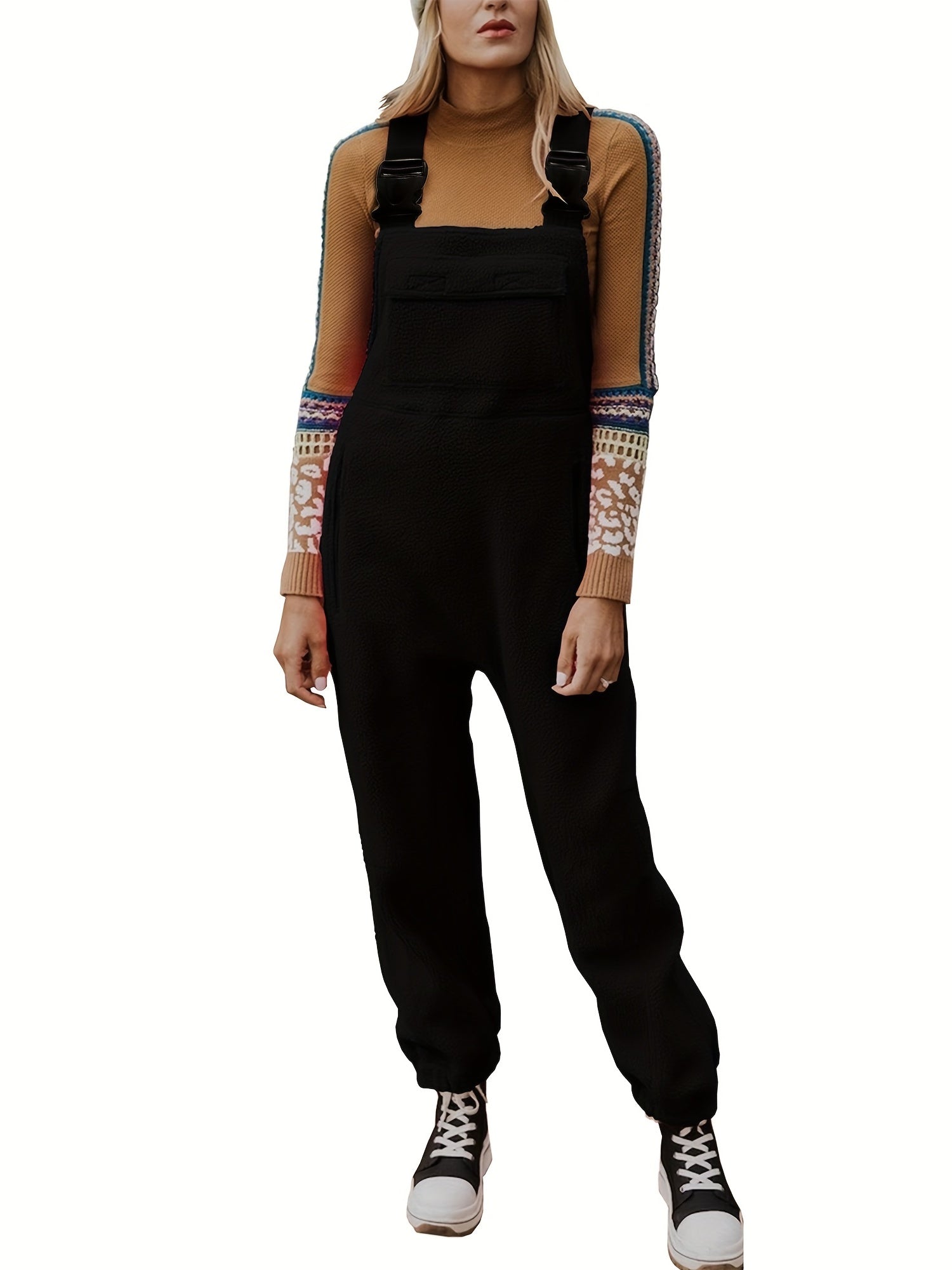 Solid Overall Jumpsuit Casual Buckle Sleeveless Warm Jumpsuit Women's Clothing