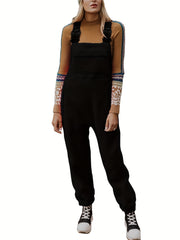 Solid Overall Jumpsuit Casual Buckle Sleeveless Warm Jumpsuit Women's Clothing