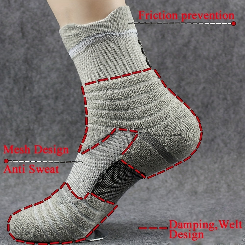 3pairs Thickened Mid calf Basketball Socks Men's Cotton Anti odor Sports Socks