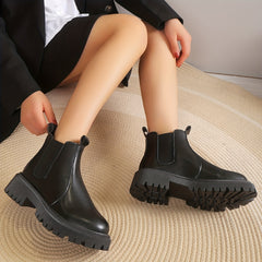 Women's Chunky Heel Platform Ankle Boots Slip On Round Toe Shoes