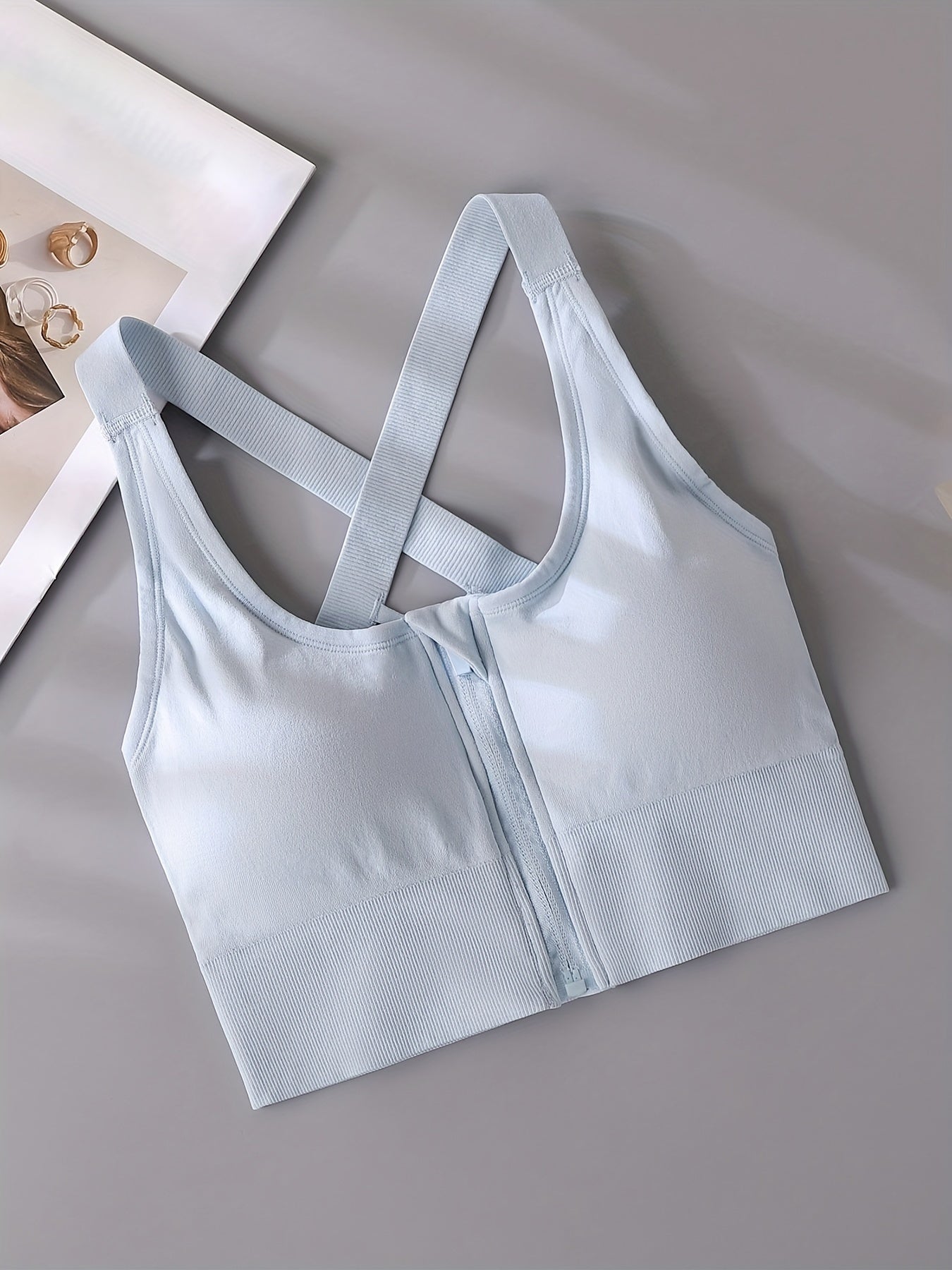3pcs Front Zipper Sports Bras Criss Cross Back Stretch Bra Women's