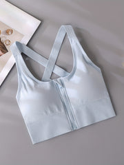 3pcs Front Zipper Sports Bras Criss Cross Back Stretch Bra Women's
