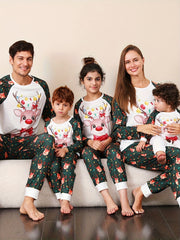 Christmas Elk Print Pajama Set Long Sleeve Top & Pants Women's Sleepwear
