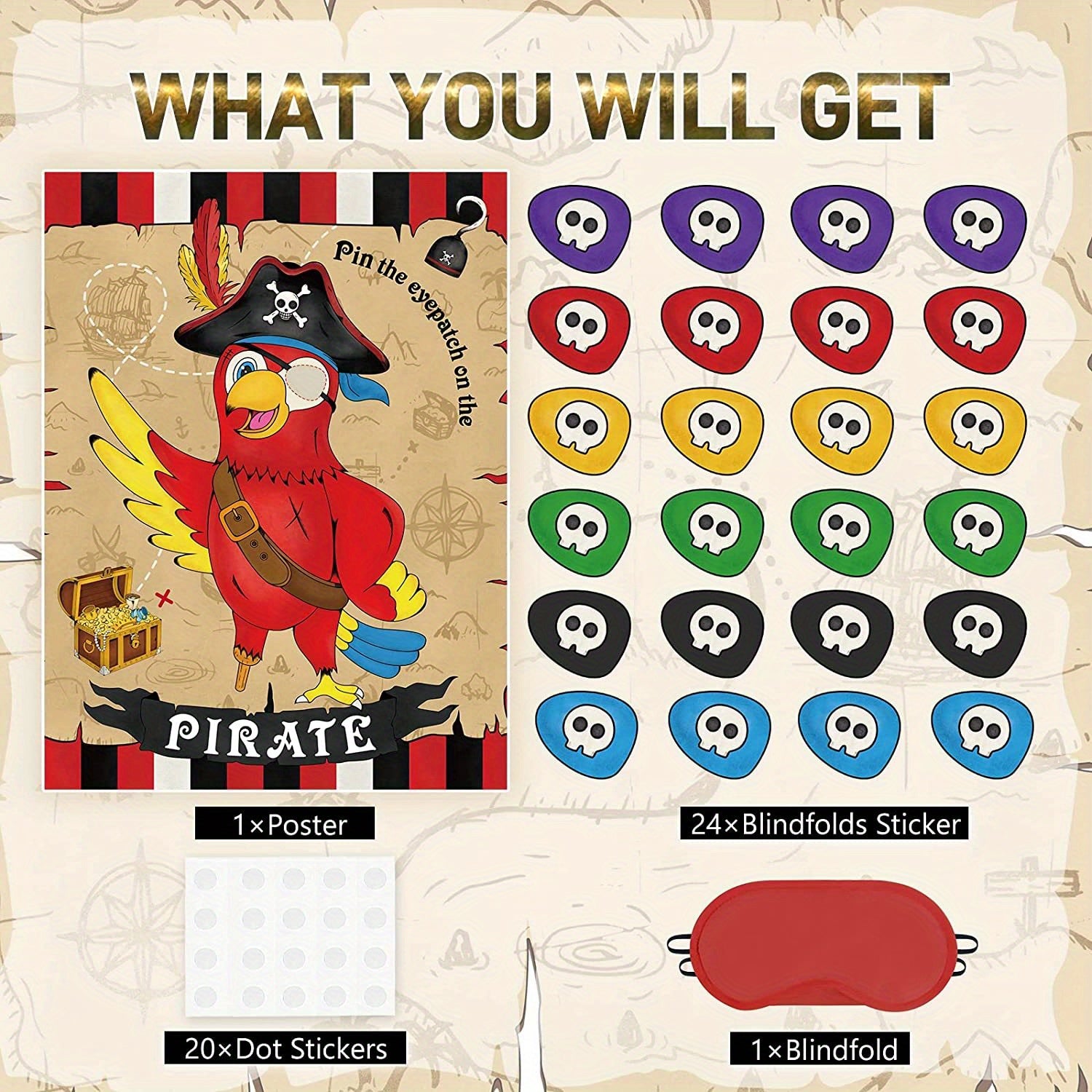 Pirate Parrot Poster Sticker Game for Birthday Party