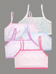 5pcs Girls Polka Dot Print Bras Soft Comfort Bralette Underwear