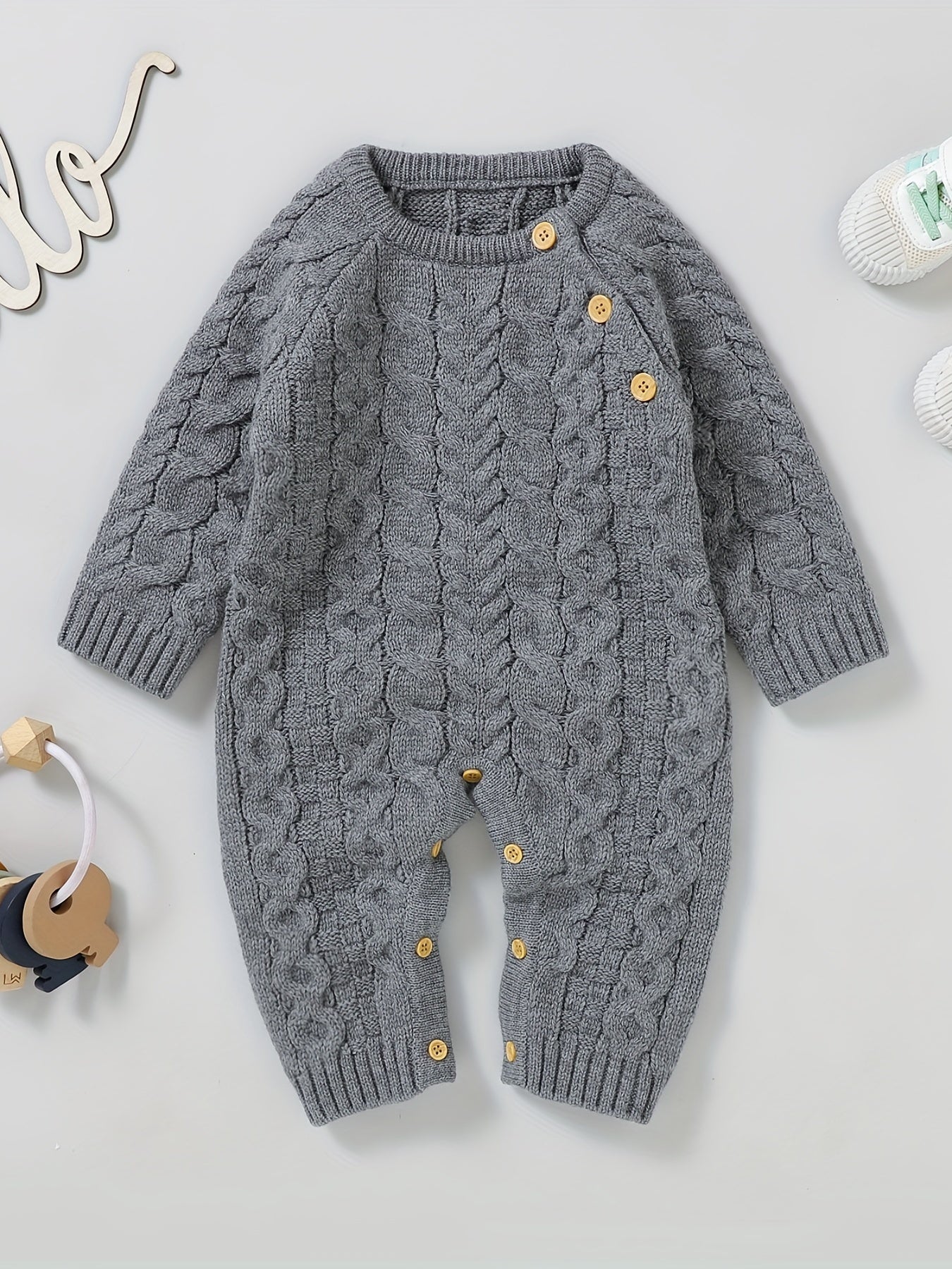 Baby Knitted Romper Long Sleeve Button Down Casual Onesie