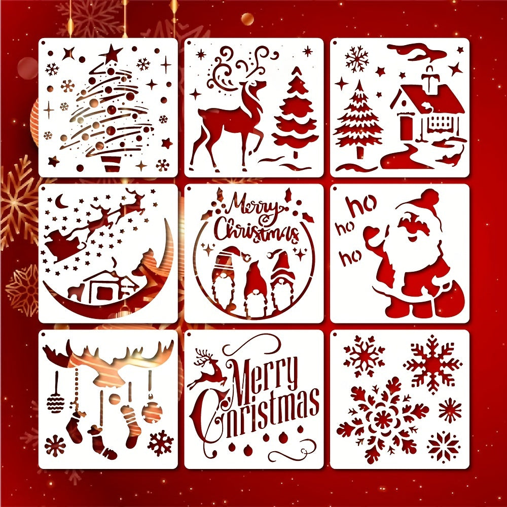 9pcs Christmas Painting Stencils, 14 Reusable Designs