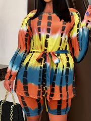 Colorblock Tie Dye One Shoulder Top & Shorts Set