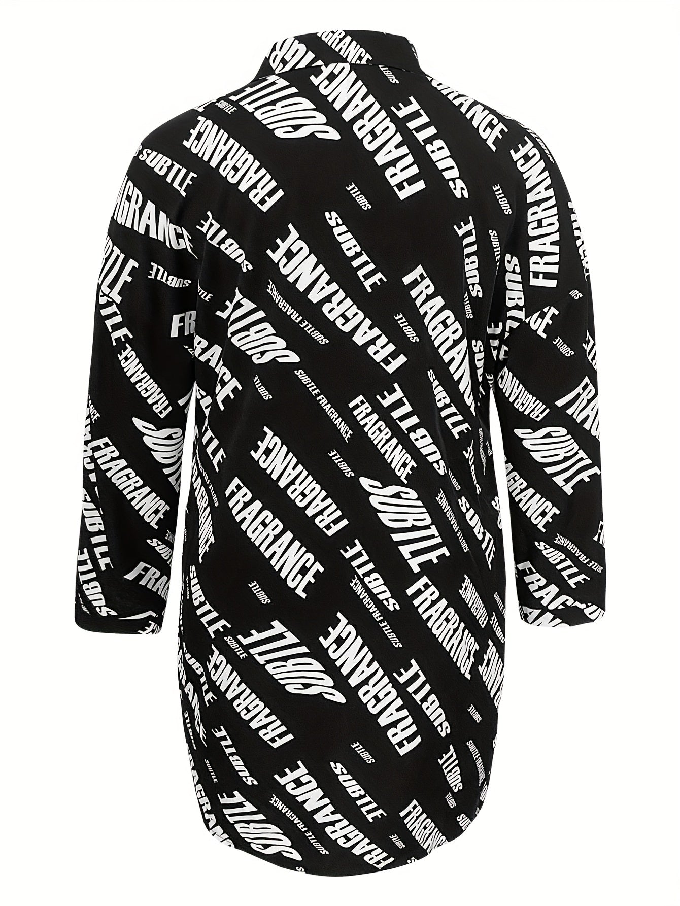 Women's Plus Letter Print Long Sleeve Button Up Shirt Dress