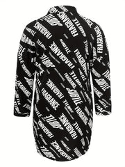 Women's Plus Letter Print Long Sleeve Button Up Shirt Dress