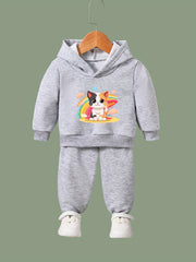 Rainbow Kitty Print Hoodies Pants Set For Kids