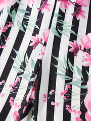 Girls' Striped Flower Print Thin Casual Shorts
