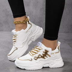 Faux Leather Chunky Sneakers Versatile Running Shoes