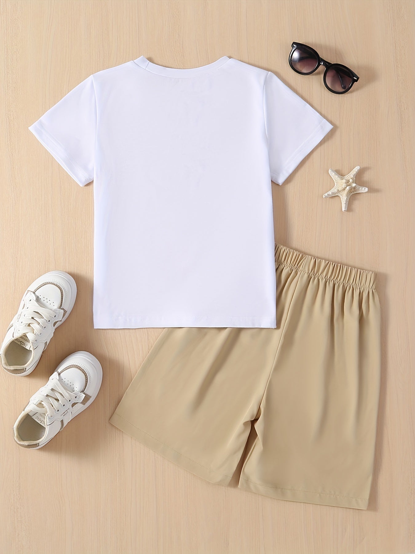Boys Casual POSITIVE Graphic Print Tee&Shorts Set Summer Kids Clothing
