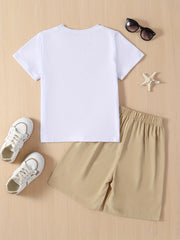 Boys Casual POSITIVE Graphic Print Tee&Shorts Set Summer Kids Clothing