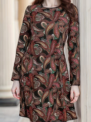 Paisley Print Long Sleeve Boho Dress