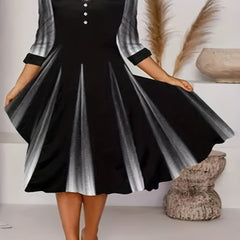 Colorblock Button Decor Midi Dress