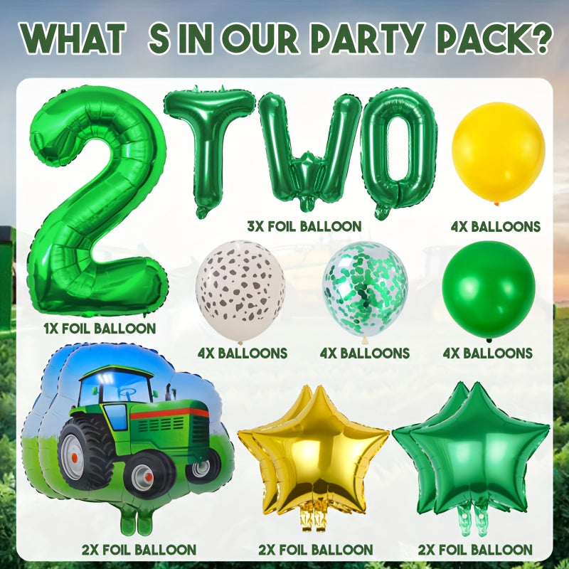 26pcs Tractor Birthday Party Supplies Set with Number, Latex, and Star Balloons