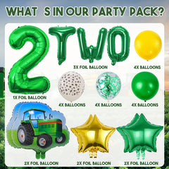 26pcs Tractor Birthday Party Supplies Set with Number, Latex, and Star Balloons