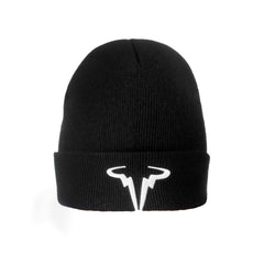 Embroidered Horn Knit Cuffed Beanie Hat