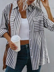 Women's Striped Long Sleeve Button Up Shirt