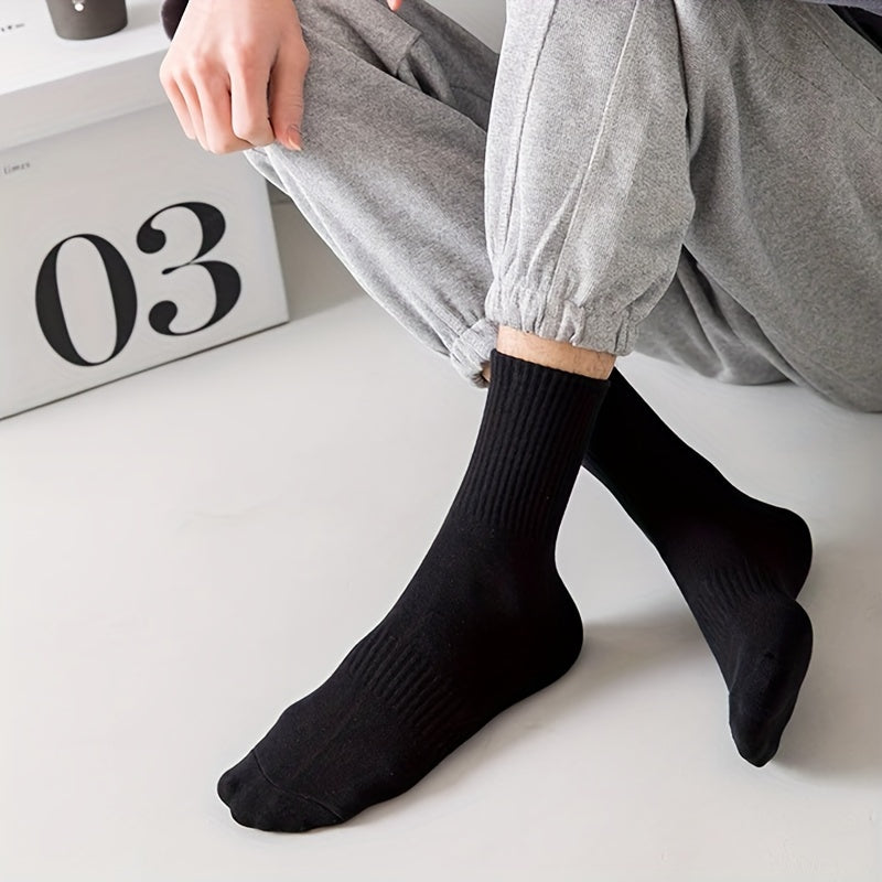5 Pairs Men's Solid Crew Socks Breathable Casual Unisex Socks Outdoor