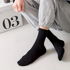 5 Pairs Men's Solid Crew Socks Breathable Casual Unisex Socks Outdoor