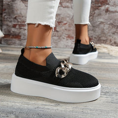 Women's Chain Decor Platform Sneakers Slip On Shoes