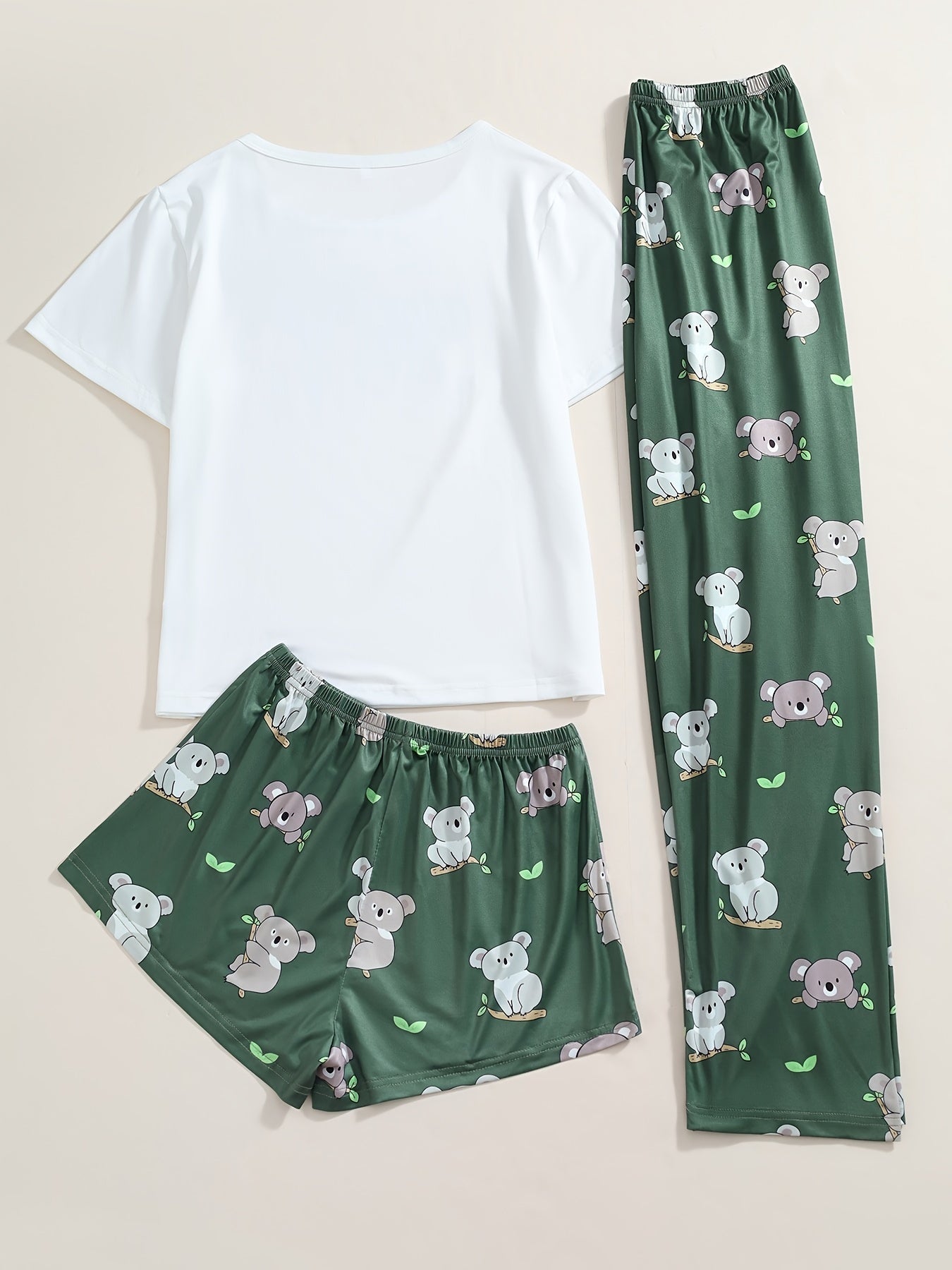 Koala Print Pajamas Set Short Sleeve Top & Shorts & Pants