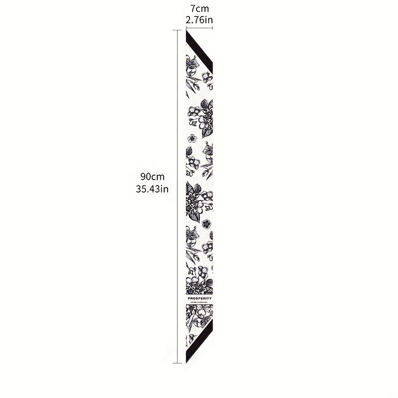Flower Print Satin Twilly Scarf Long Neck Ribbon for Women