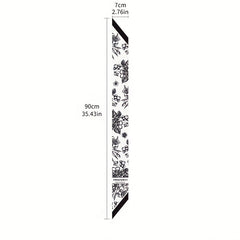 Flower Print Satin Twilly Scarf Long Neck Ribbon for Women