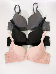 3pcs Push Up Bra Comfy Everyday T Shirt Bra Women's Lingerie