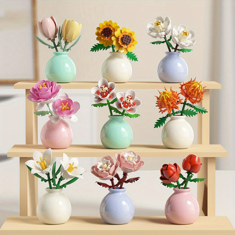 Building Block Floral Arrangement with Vase Girl Toy Gift