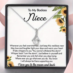 Water Drop Zirconia Necklace with Text Gift Card